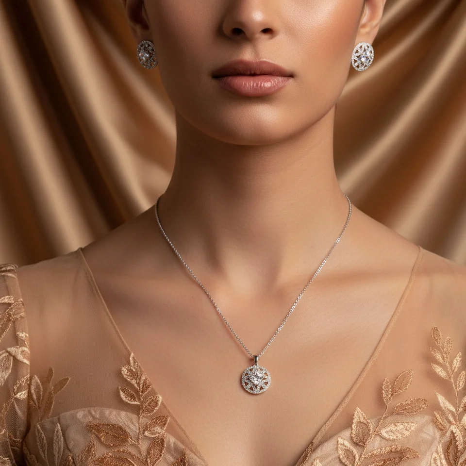 

Geometric Zircon Jewelry Set, Necklace & Earrings, Versatile Accessories for Daily Commute & Banquet, Wholesale
