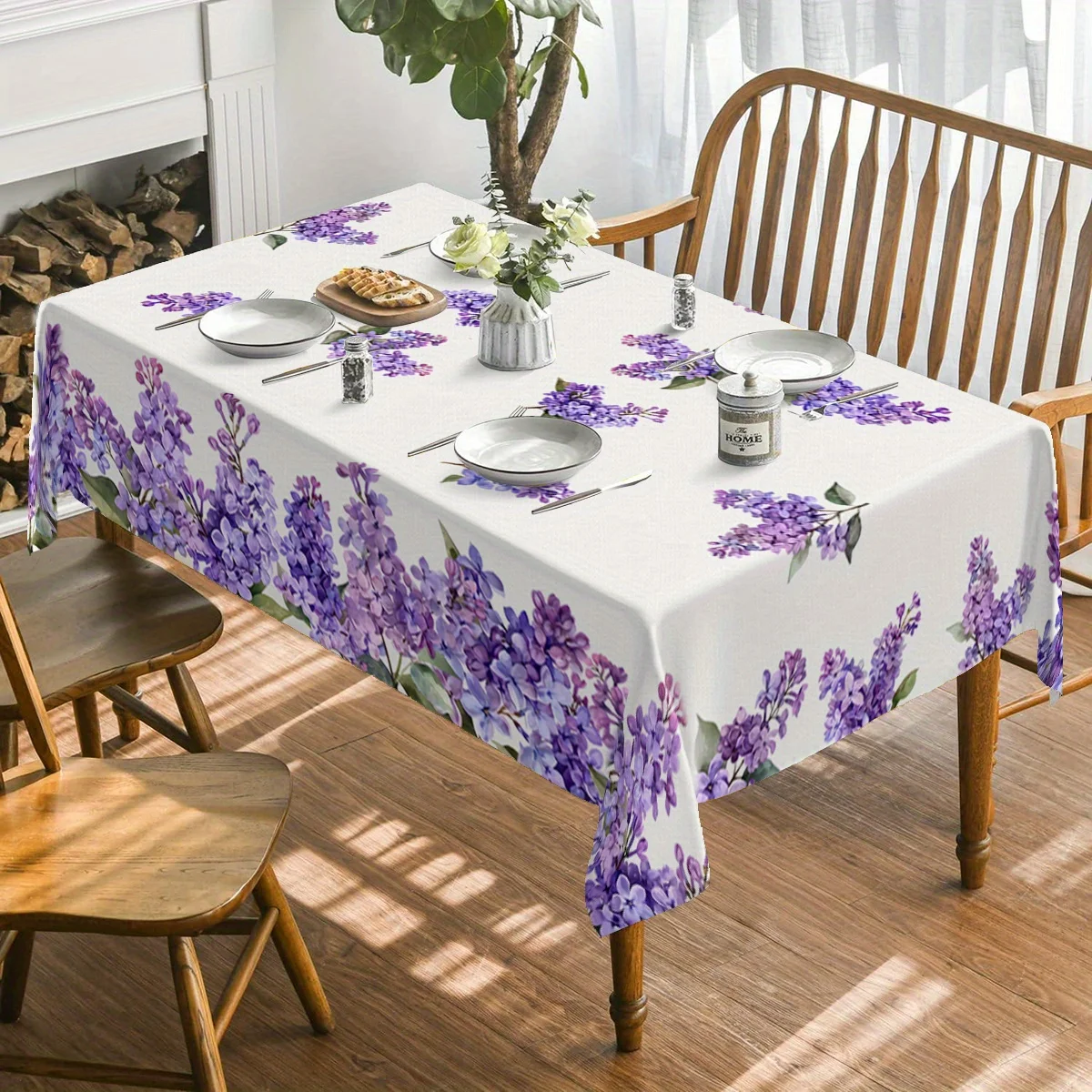 Floral Tablecloth, Watercolor Lilac Bloom Pattern Cover, Waterproof Table Cloth for Dining Table, Farmhouse Room Decoration