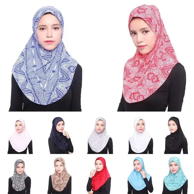 One Piece Amira Hijab Muslim Women Print Head Scarf Wrap Shawl Pull On Ready To Wear Hijabs Islamic Niab Nikab Instant Headscarf