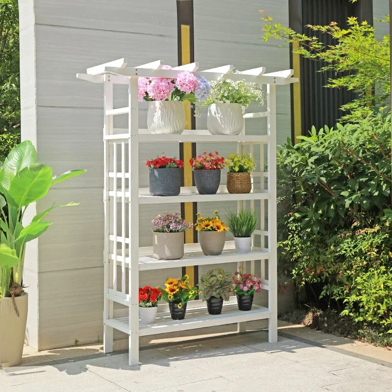 Outdoor garden preservative wood arched flower stand outdoor balcony plant climbing vine frame multi-layer shelf courtyard flowe