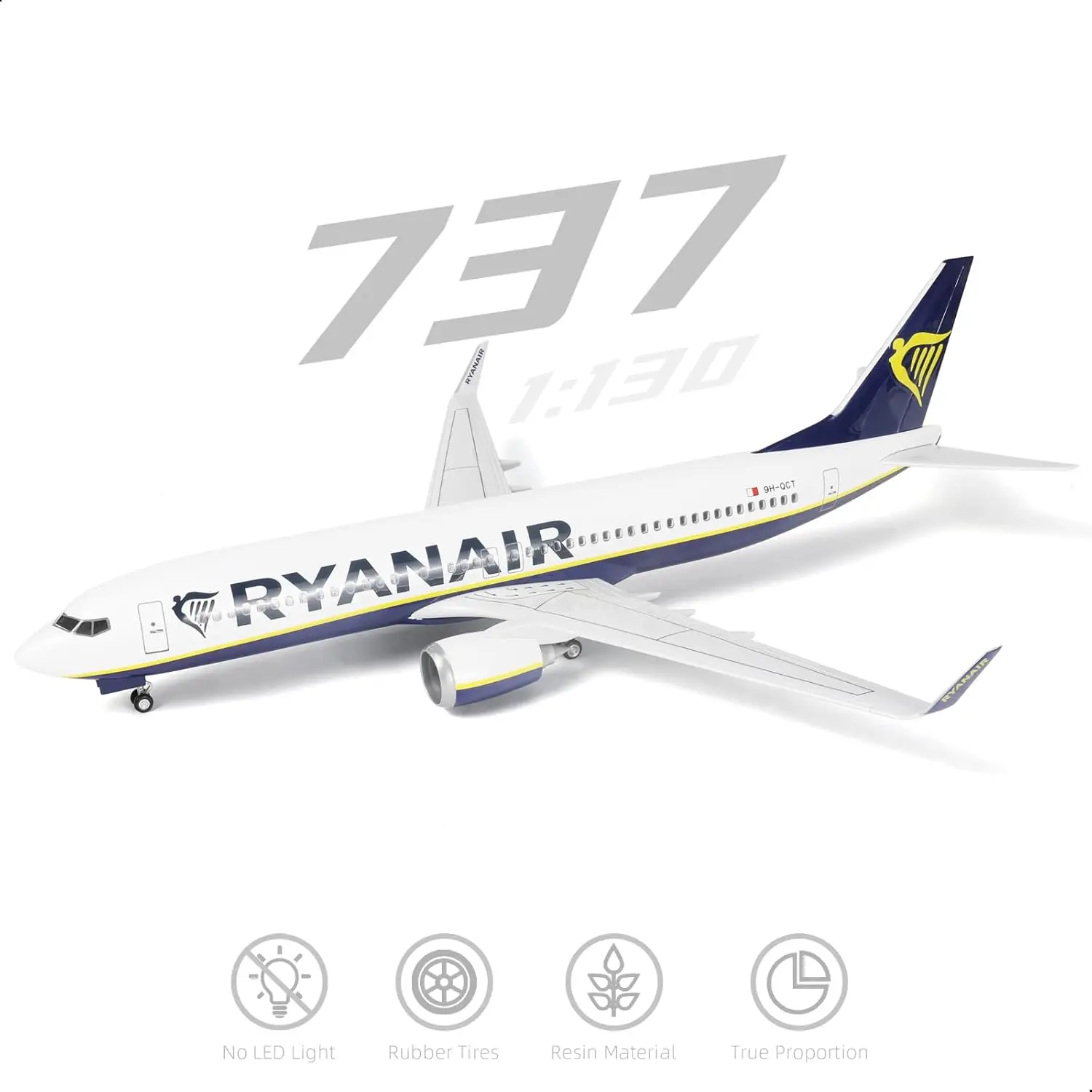 

1/85 Scale Large Airbus B737-800 RYAN Miniature Aircraft 47cm Resin Model with Lights and Wheels Enthusiast Plane Display Gift