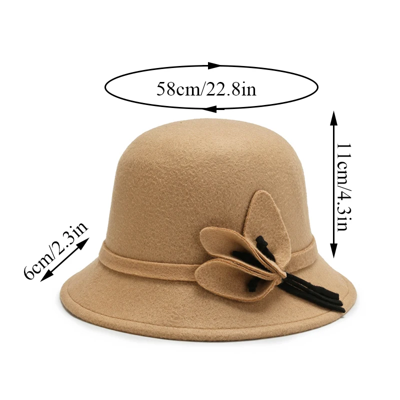 Elegant Wool Boater Flat Top Hat For Women Autumn Winter Woolen Jazz Cap Wide Brim Fedora Hat Classic Bowler Gambler Top Hat