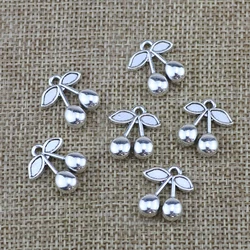 10pcs/Lot 17x15mm 3D Cherry Alloy Charms Antique Silver Color Pendants for DIY Jewelry Making Charm