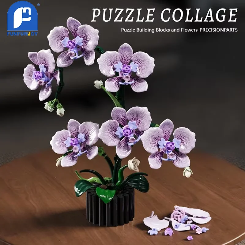 619PCS Flower Building Block Set Phalaenopsis Flower Toy Assembly Bricks Desktop Decoration Enternal Flower Children Gift