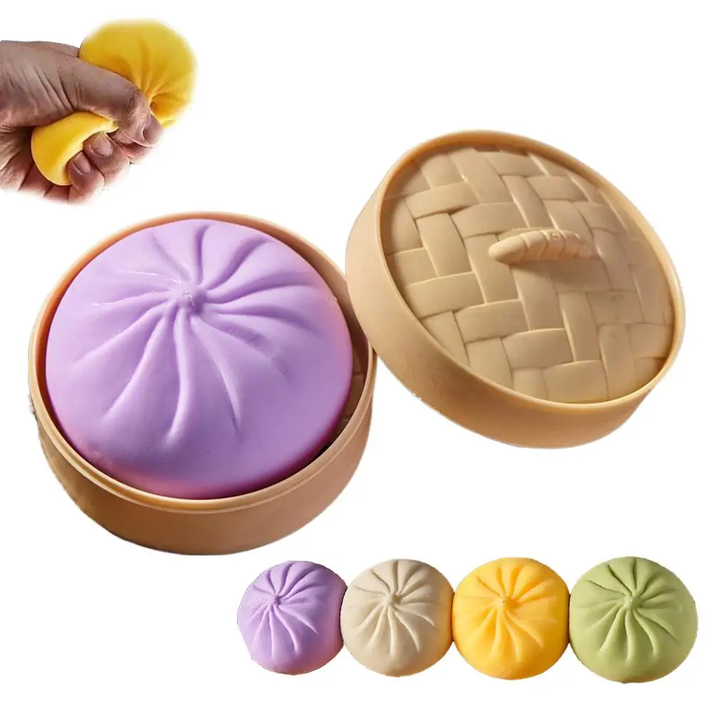 Kleurrijke Dumpling Squishy Stressballen Fidget Sensorische Speelgoed Simulatie Eten Squishies Broodje met Stoomkoker Knijpdeegbal Cadeaus