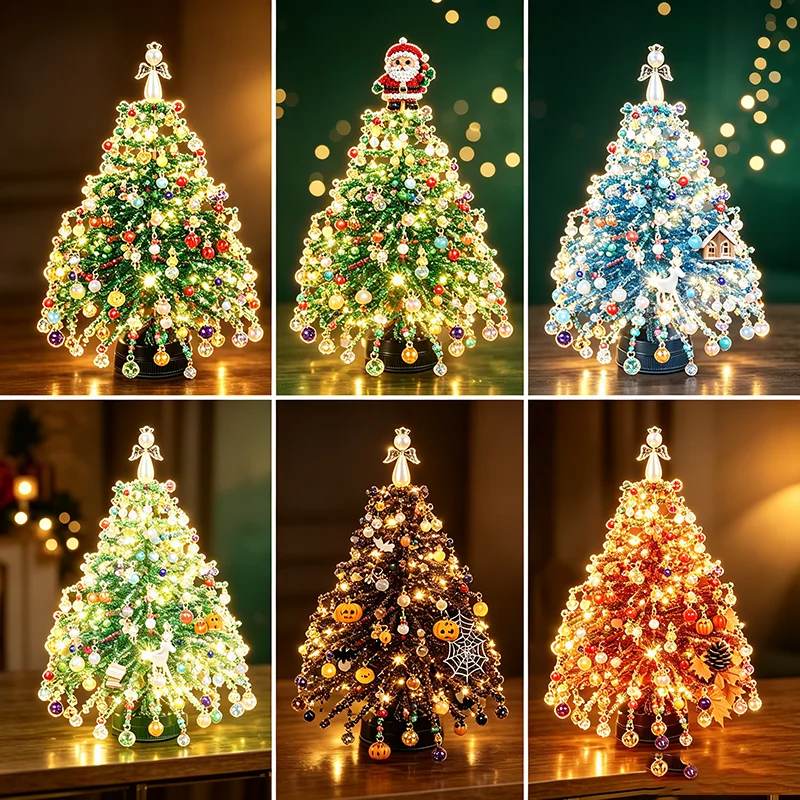 Handmade Bead Weaving Beaded Christmas Tree Kit Crystal Bead Material Tabletop Display Size Mini Christmas Tree Ornament
