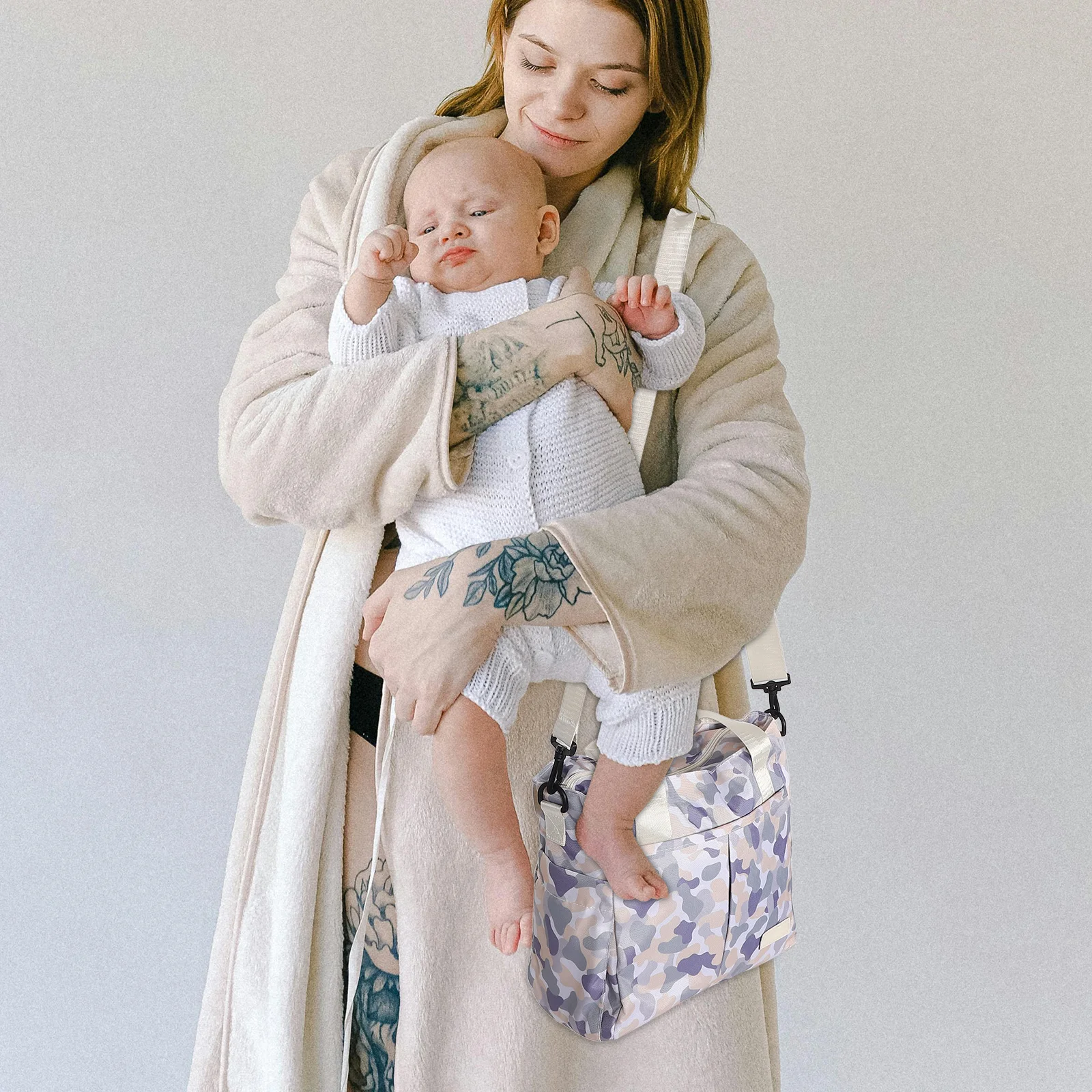 Borsa tote per mamma Borsa per pannolini per bambini multifunzione leggera di grande capacità Borsa per ospedale da viaggio con separazione asciutto e bagnato