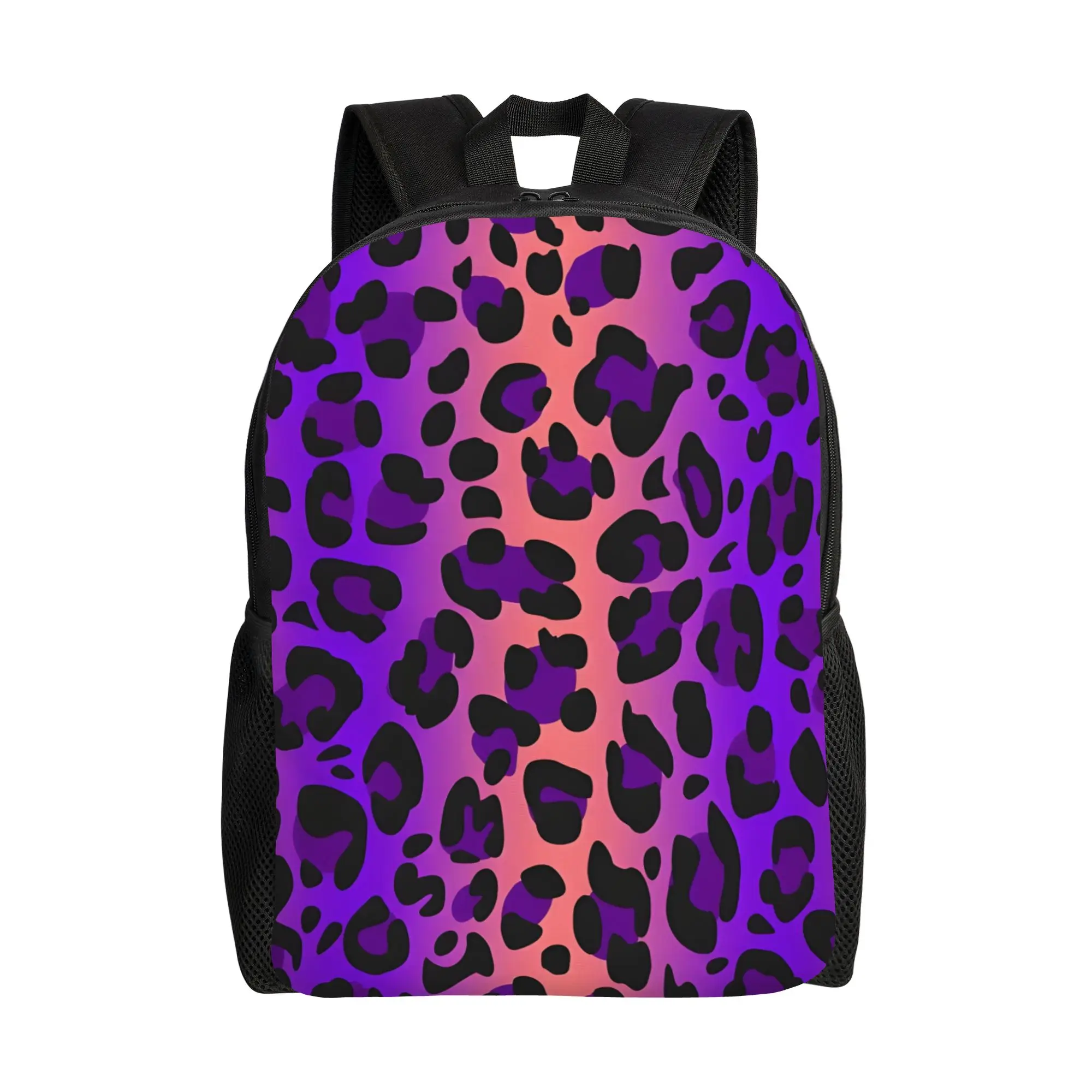 

Leopard Print College Bag Back to school season Purple Leopard Animal Print Pattern Sturdy Shoulder Backpack