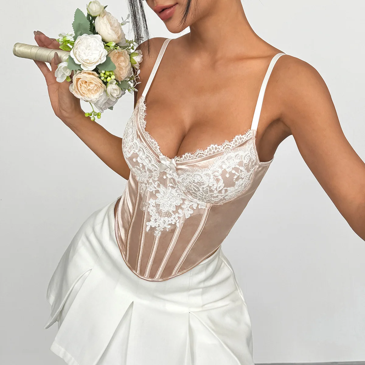 

Women Sexy Sleeveless Corset Crop Tops Y2k Clothing Lace Backless Tank Top Adjustable Strap Camisole Slim Fit Vest Summer Halter