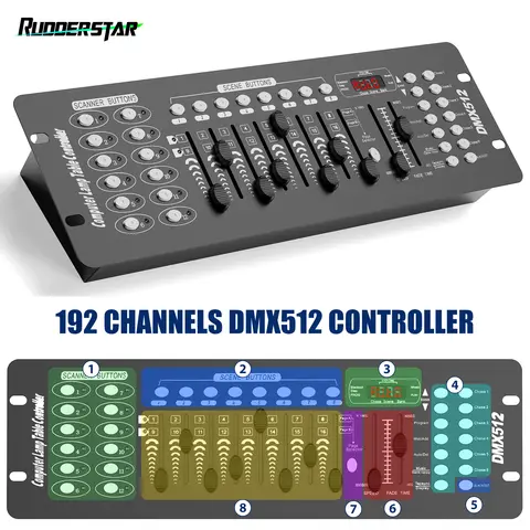DMX512 Controller Stage Light 192 Channel DMX Console DMX and MIDI Operator Black Grand Console for Live Concerts KTV DJs Clubs