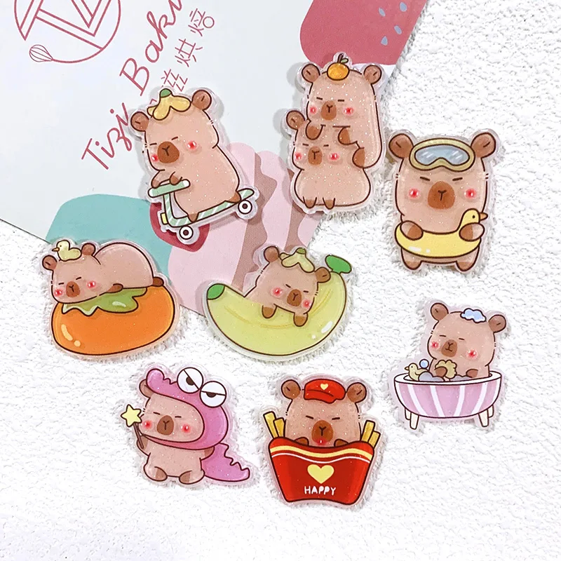 10 stücke kawaii Cartoon Capybara Acryl flache Rückseite für Cabochon DIY Haar Zubehör Telefon Fall Dekor Schmuck Ergebnisse