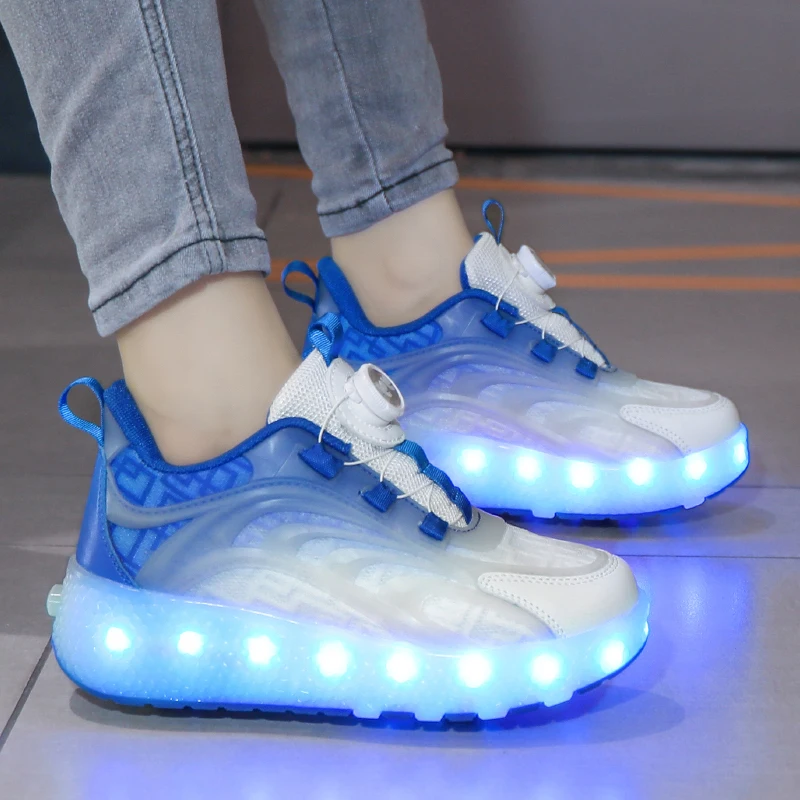 Pink Fashion Girls Boys LED Light Roller Skate Shoes for Children Kids Sneakers with Wheels Two Wheels Sneakers for Boys Kids