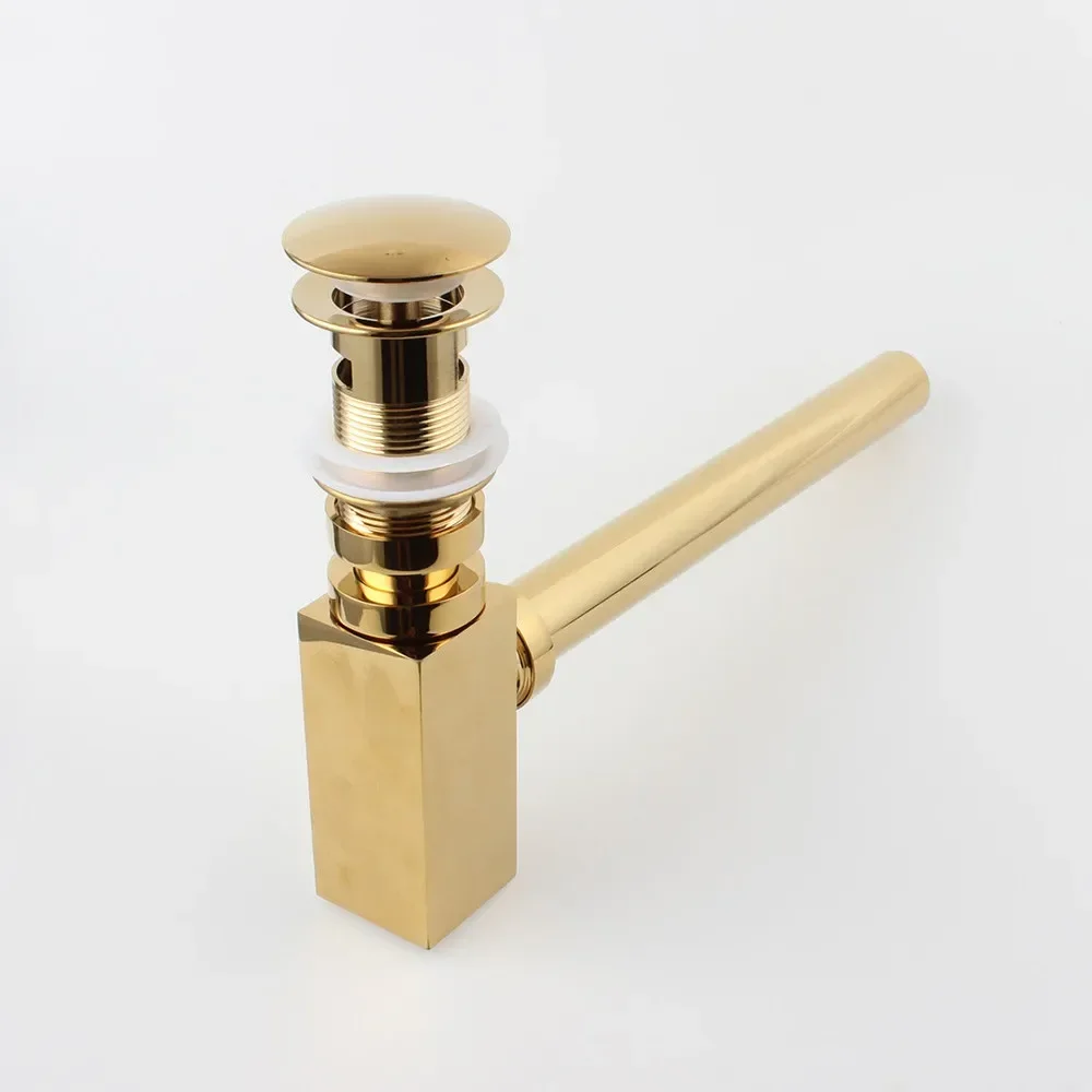 AODEYI Gold Brass Pop-Up Basin Waste Drain, Basin Mixer P-Trap Waste Pipe Into The Wall Drainage Brass Vessel Or Ceramic Sink