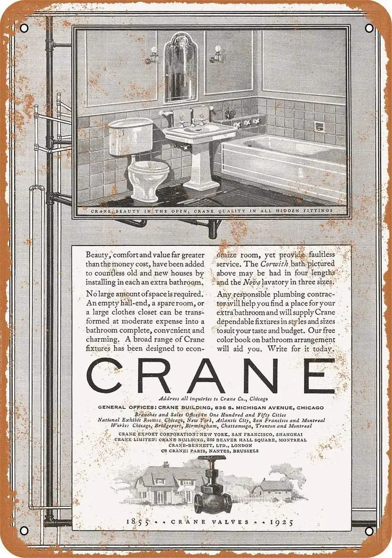 Металлический жестяной знак SLALL 1925 Crane Corwith для дома, в стиле ретро, для бара, кафе, автомобиля, мотоцикла, украшение для гаража, 12 шт.