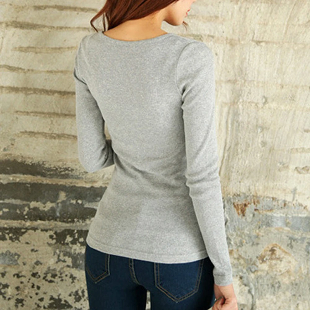 Camiseta de manga larga con capa Base para mujer, top elástico con cierre de botón de color sólido, top ajustado para salidas informales