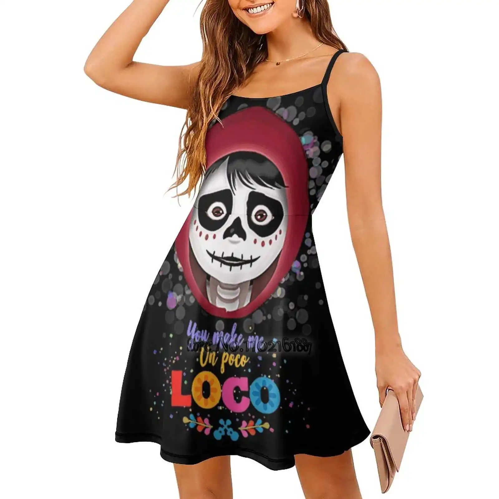 You Make Me Un Poco Loco T - Shirt Design Print Dress Short Sleeve V-Neck Fashion Skirt Thin Short Sleeve Skirts Coco Cartoons