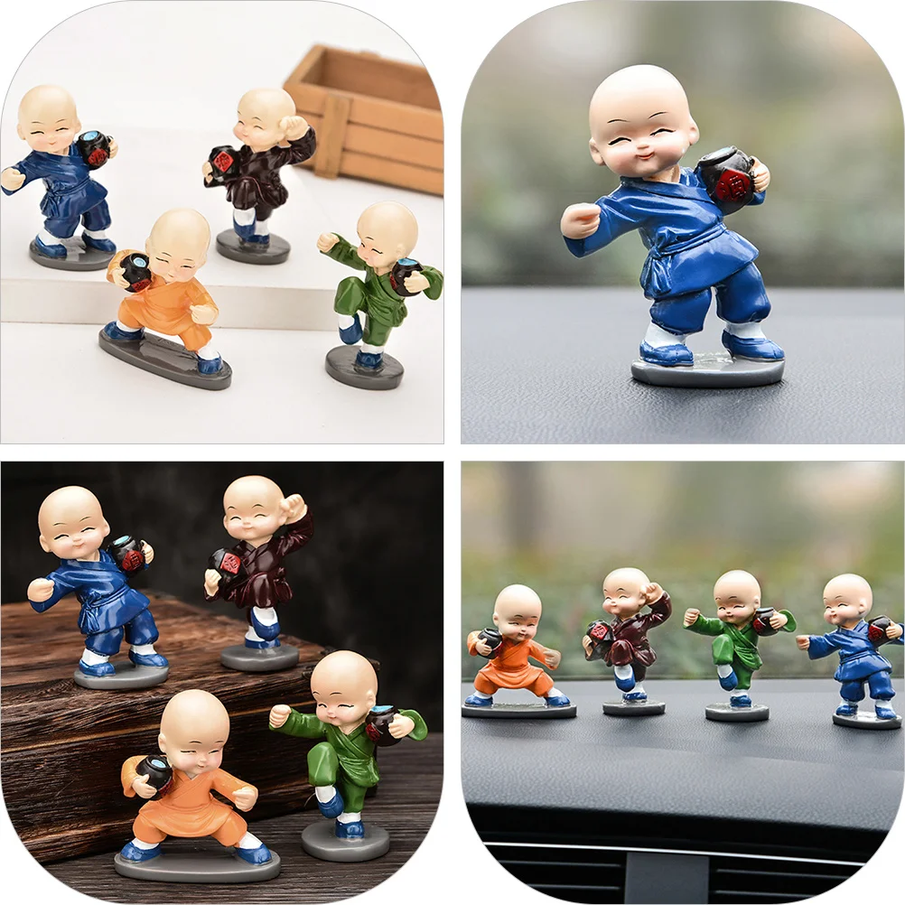 

4pcs Mini Monk Figurines Resin Craft Decoration Car Center Console Ornament Unique Design Desktop Home Decor Adornment
