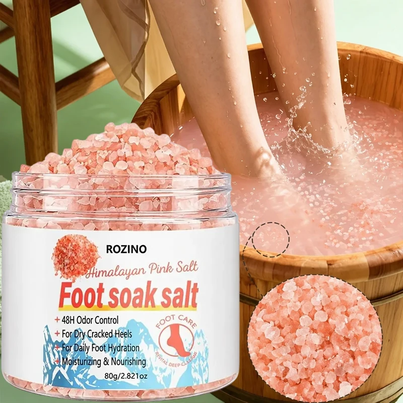 ROZINO Foot Bath Salt, hypoallergenic sea salt - Himalayan pink salt, relieves cracked feet, moisturizes dry toes and heels - 20-minute relaxing foot soak, care for after exercise and before sleep, soothing foot care, ocean-inspired design