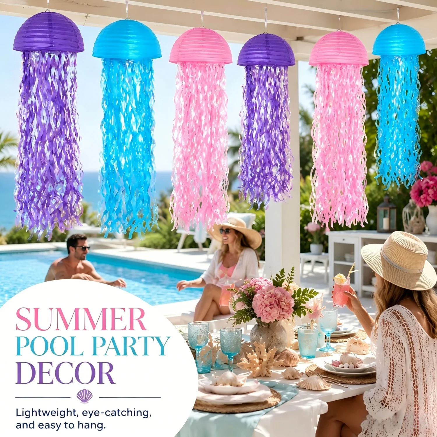 Jellyfish Paper Lanterns, Pink Purple Blue Under The Sea Party Decorations, Mermaid Birthday Decor, Ocean Themed Baby Shower view 5