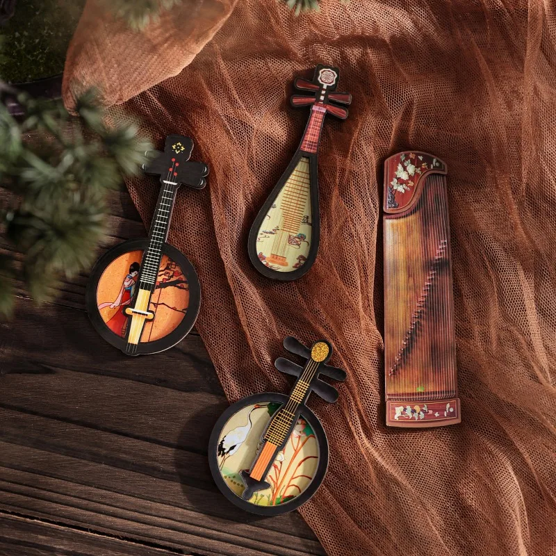 Wood Based Fridge Magnets Chinese Classical Musical Instruments Souvenirs Guzheng Pipa Fridge Stickers Wedding Gifts Home Decor