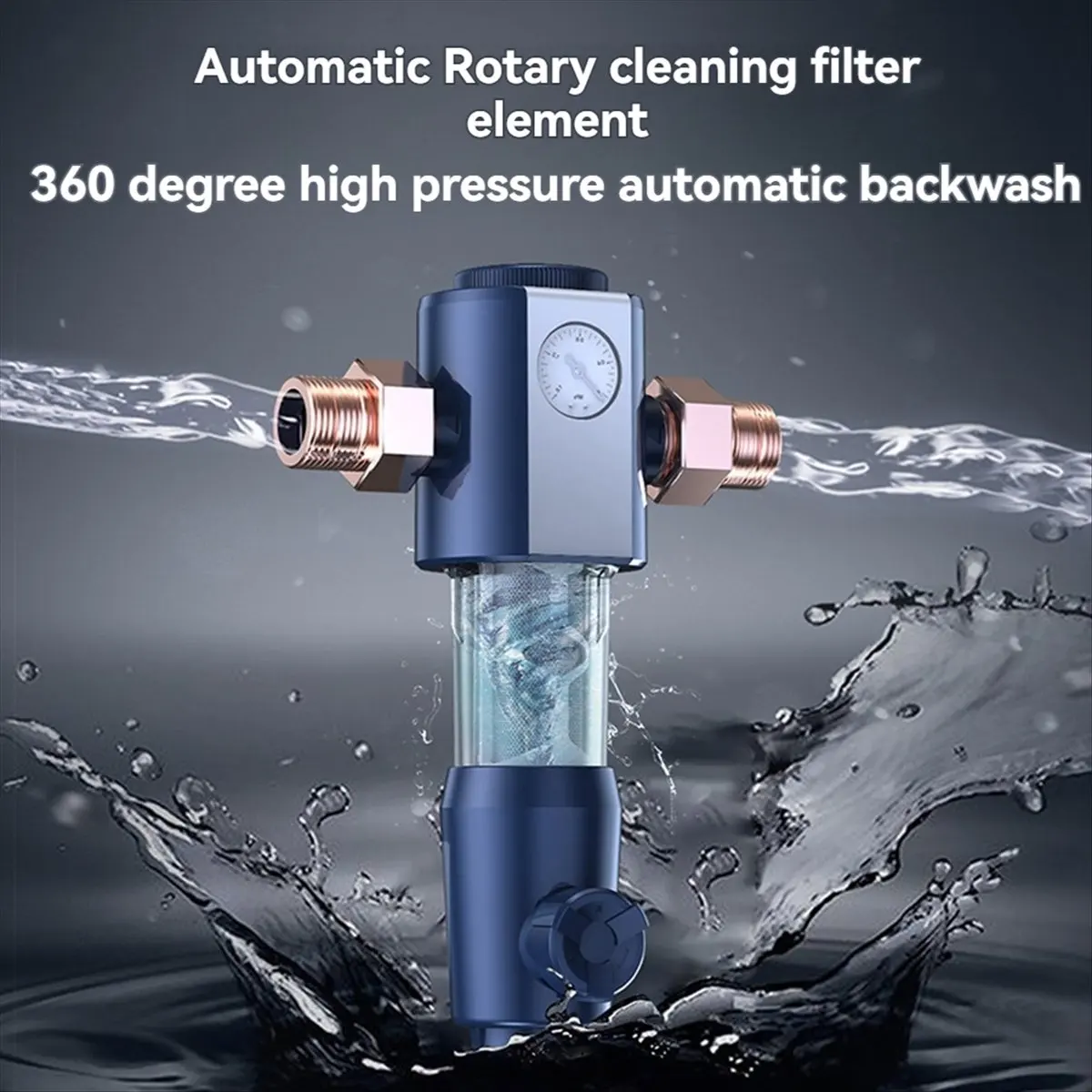 feelfeel Cleaning Pre Filter with Pressure Gauge 360° High-Pressure Backwash Filtration System Reusable Whole House Filter A