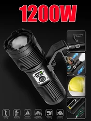 1200W Newly High Power Led Flashlights Tactical 8800mah 18650 Built-in Battery Light Emergency Spotlights 10km Holiday Gifts