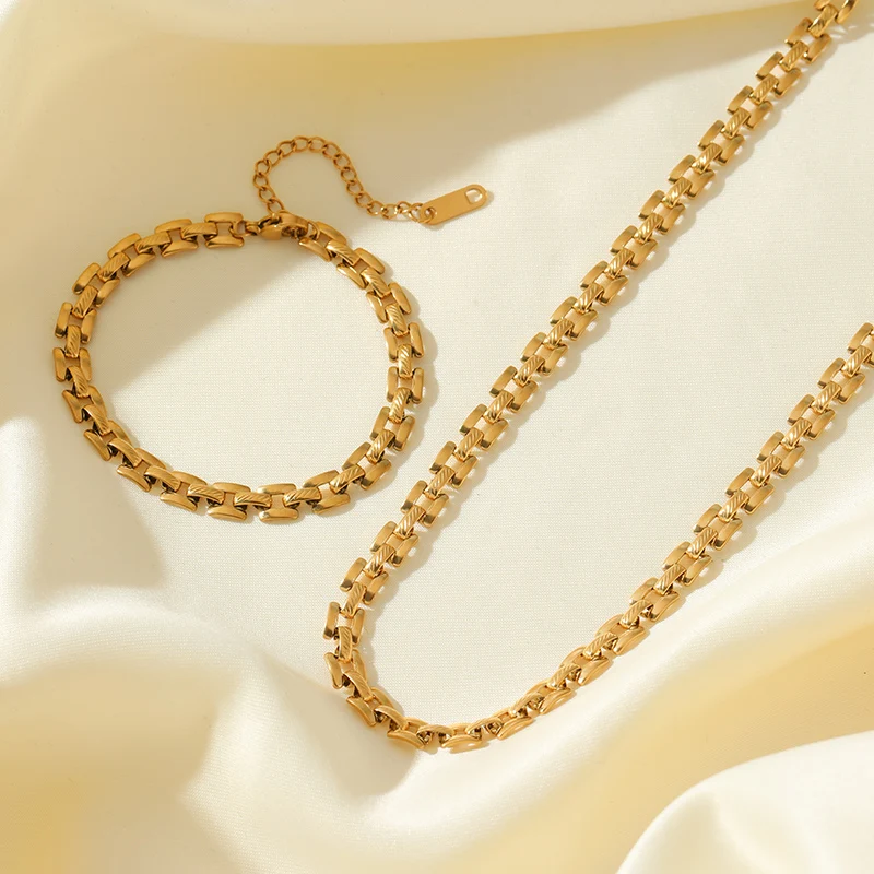 EILIECK 316L Edelstahl 18k Vergoldetes Halsketten-Armband-Schmuckset, Modischer Anhänger für Damen, Schmuckgeschenk für Damen – Detail 13