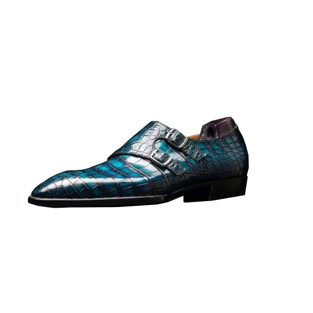zhaodaili new arrival men formal shoes male crocodile shoes blue wedding shoes fashion
