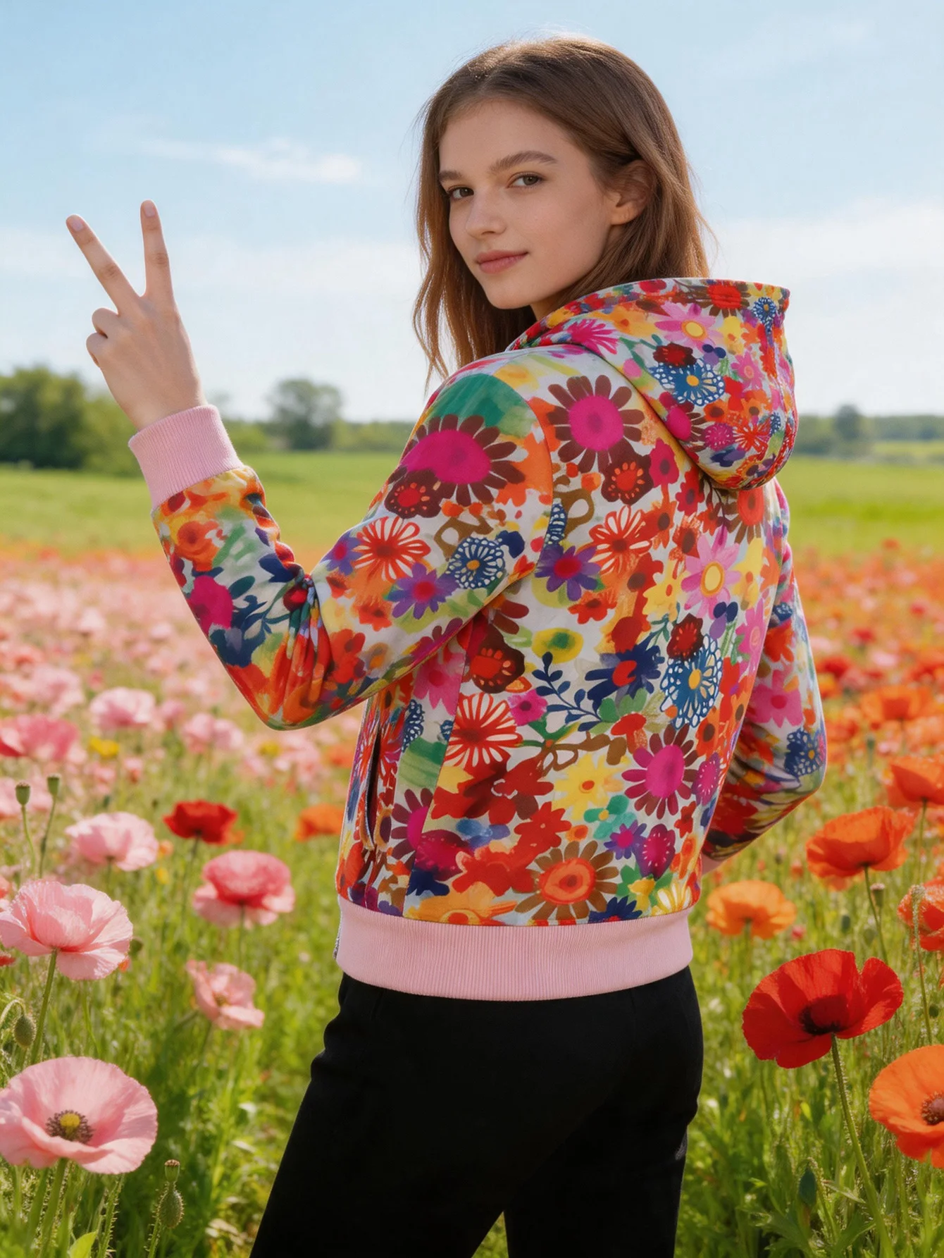 Long-sleeved loose hooded zippered women's sweatshirt, suitable for spring and autumn, slimming and versatile for layering