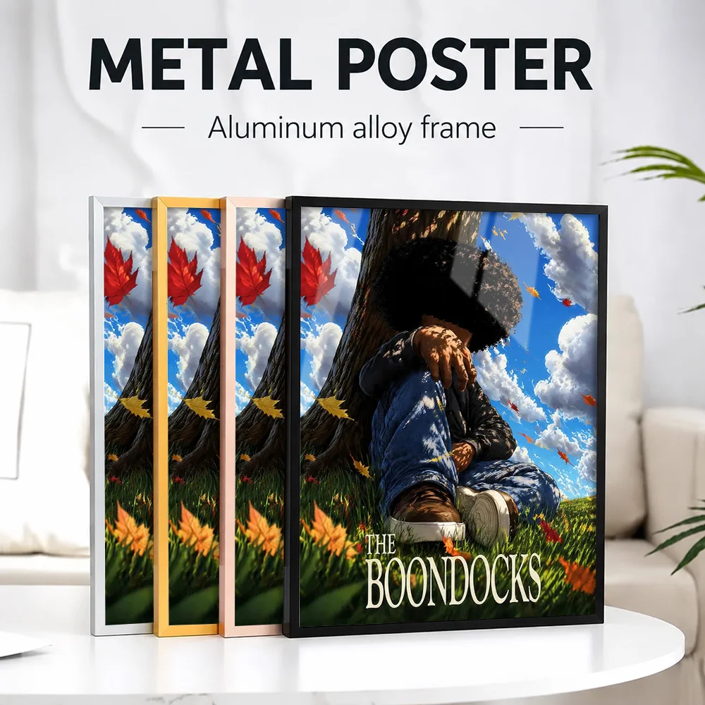 The Boondocks Huey Sitting Under Tree Framed Metal Print Personalized Photo Modern Manga Style Wall Art For Game Room Fan Gift