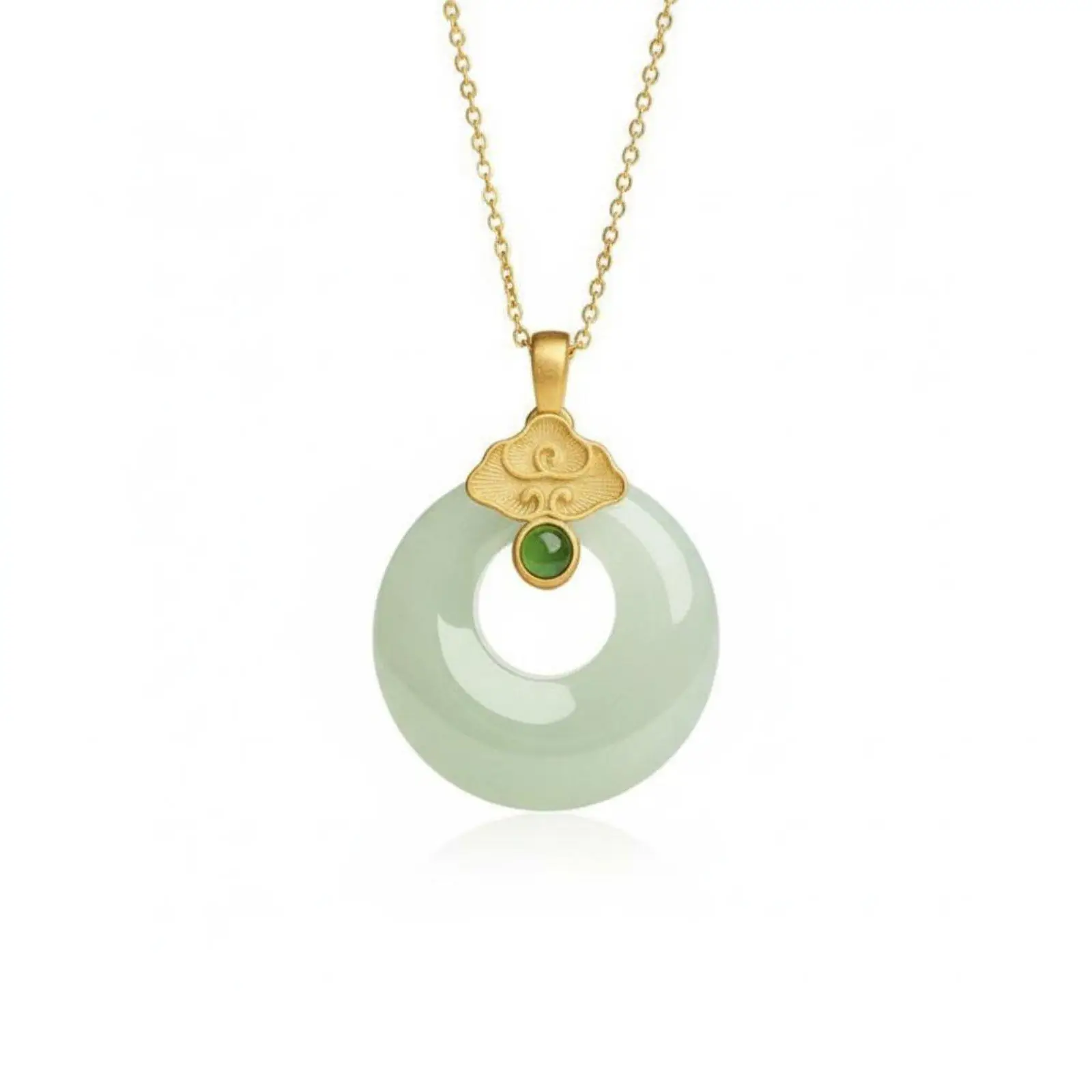 Natural Jade Pendant Necklace for Women Elegant Chinese Style Good Fortune Charm Adjustable Chain Copper Jewelry Gift
