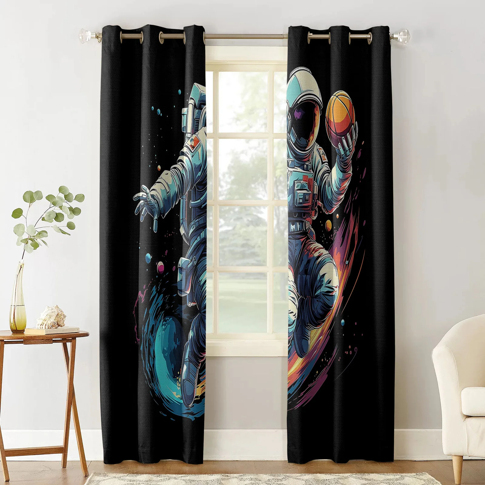 Sports Style Football And Basketball Window Curtain Living Room Kitchen Curtain Panel Blackout Curtains For Bedroom