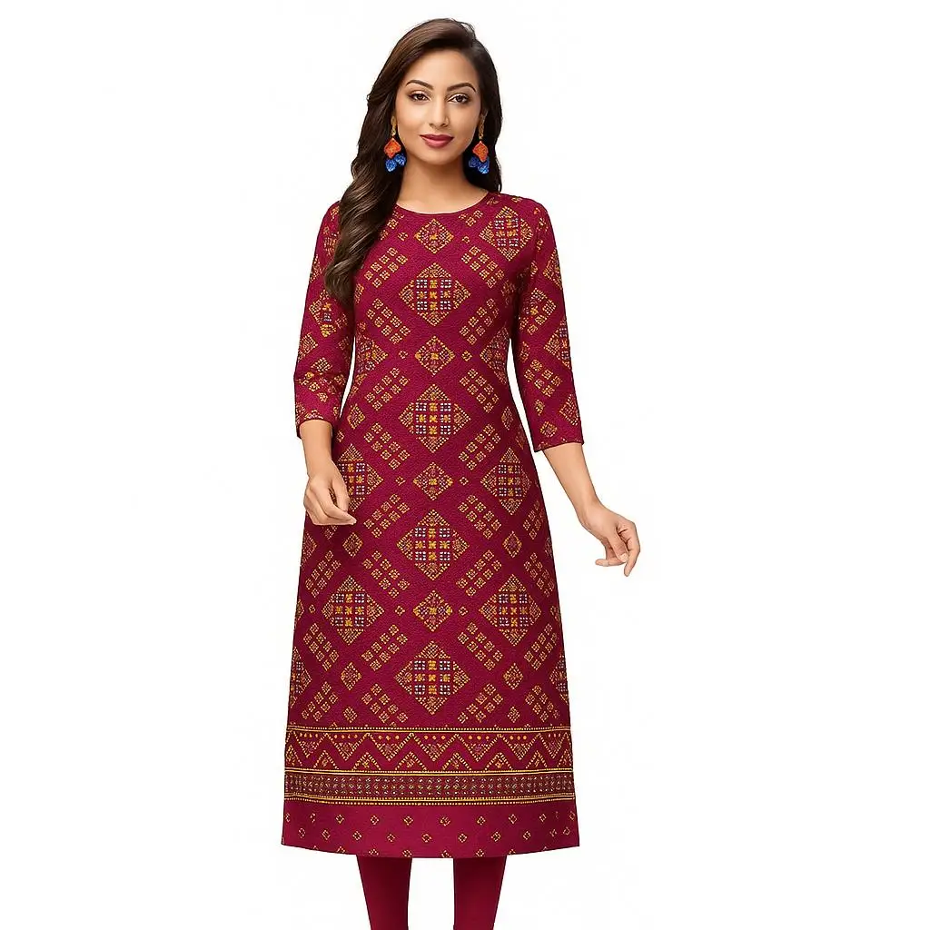 무슬림 레드 여성 캐주얼 패셔너블 편안한 스트레이트 튜브 캐주얼 에스닉 공작새 민족 스타일 아비토 도나 무슬리마나