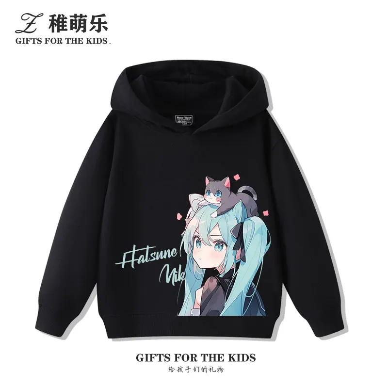 New cartoon Hatsune Miku fashion children's hooded sweatshirt girls fall and winter outdoor comfortable warm hooded sweatshirt
