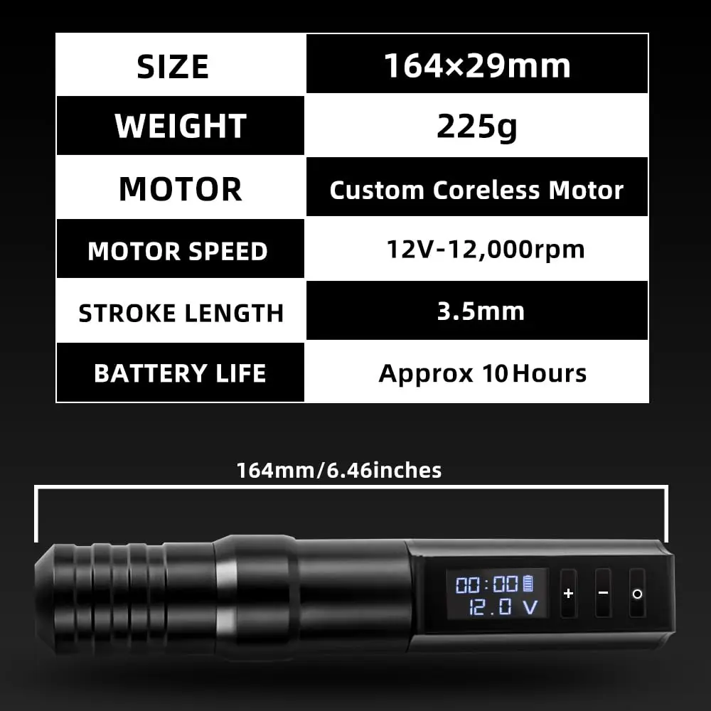 Hunter Wireless Tattoo Machine Cartridge Pen Coreless Motor 2400mAh Power Supply Digital LED Display Professional for Artist