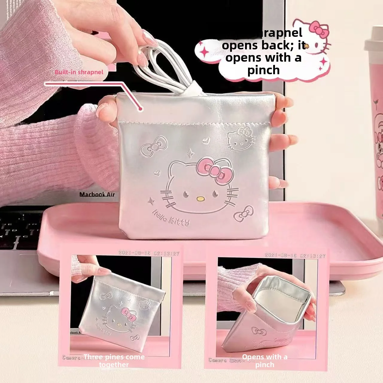 Bolsa portátil para guardar cables de datos de viaje, monedero, clip de resorte de cierre automático, bolsa de maquillaje para lápiz labial, pequeña bolsa de almacenamiento interior