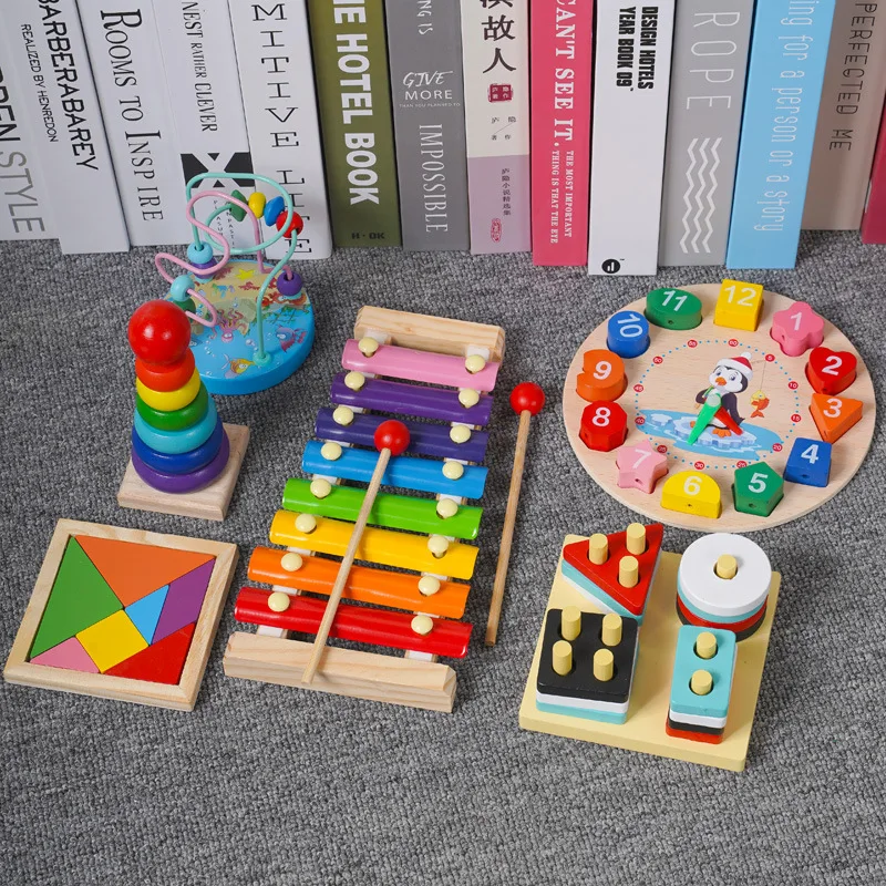 Baby Educational Toy Montessori Wooden 3D Toys Childhood Learning Kids Baby Colorful Wooden Blocks For Children Christmas Gift