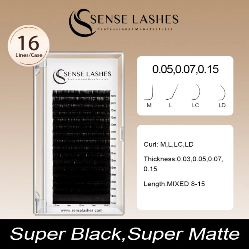 SENSE LASHES L / M / LC / LD Curl Przedłużanie rzęs Naturalna czerń 8-15 mm Fałszywe pojedyncze rzęsy Miękki jedwabny makijaż