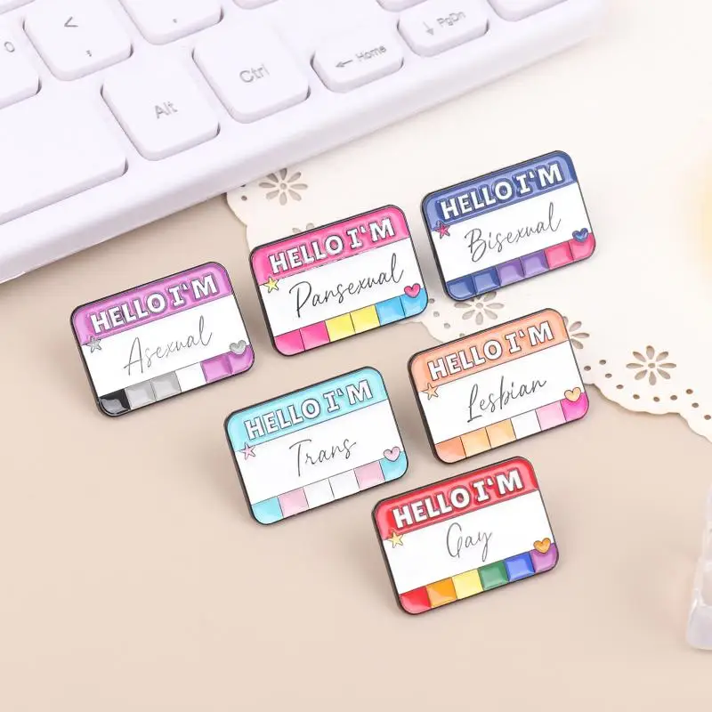 Hello I'm Enamel Pins BI Pan Asexual Trans Gay Lesbian Brooches Lapel Badge