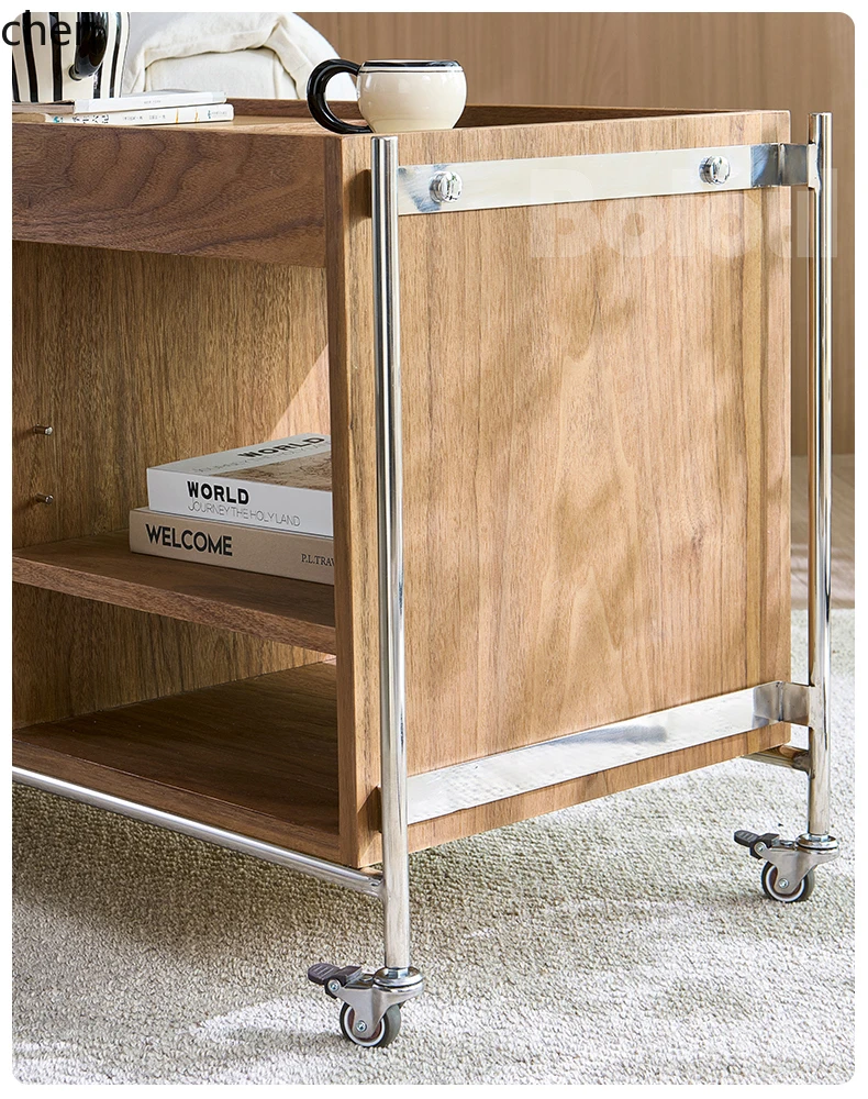 CZ Living Room Sofa Side Table High-End Feel Movable Creative Vintage Style Walnut Small Trolley