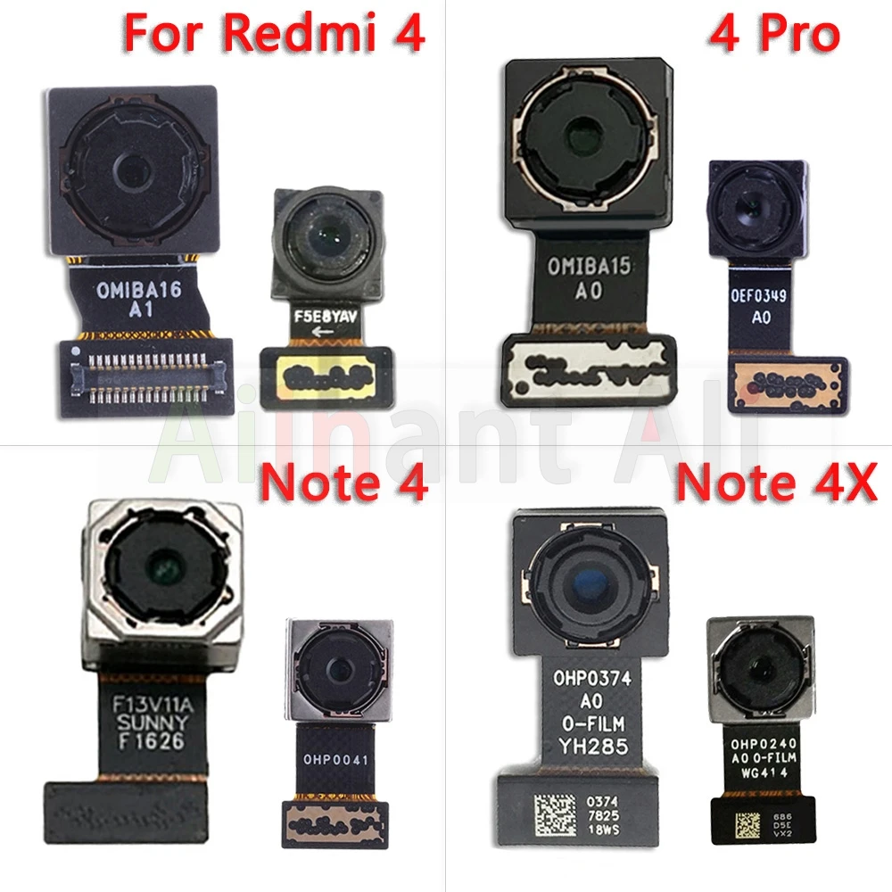 AiinAnt Small Front Camera For Xiaomi Redmi Note 4 4A 4X Pro Global Main Big Back Rear Camera Module Flex Cable
