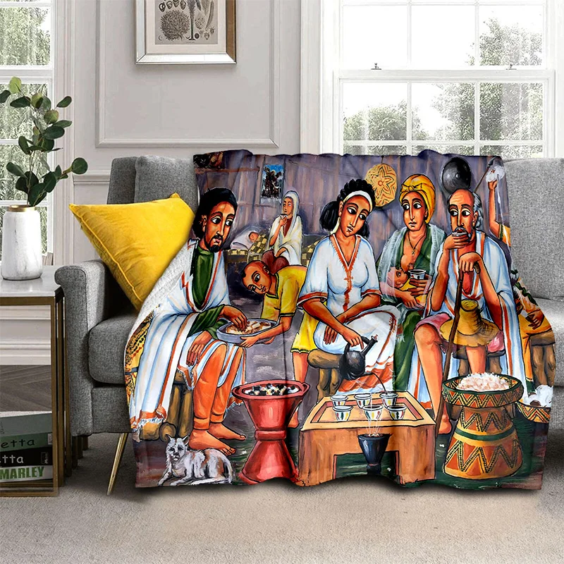 Cartoon Africa Ethiopian Custom Painting Art Soft Flannel Blanket for Bed Bedroom Sofa Picnic,Throw Blanket for Outdoors Leisure