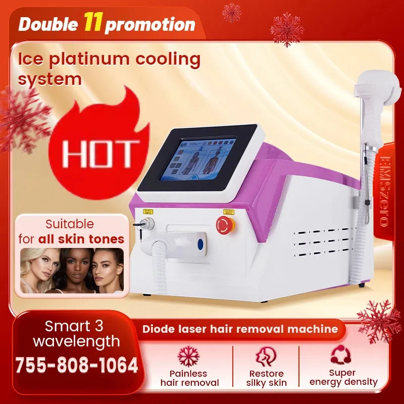 

Double 11 Sales Diode Laser 808nm Painless Hair Removal Machine 3 Wavelength Ice Titanium Equipment Whole Body Hair Removal CE