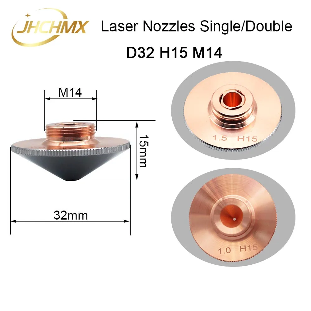 JHCHMX Fiber Laser Nozzles Single/Double Layer Dia.32 M14 0.8-5.0mm For Raytools Fiber Laser Head Bodor Glorystar Laser Machine