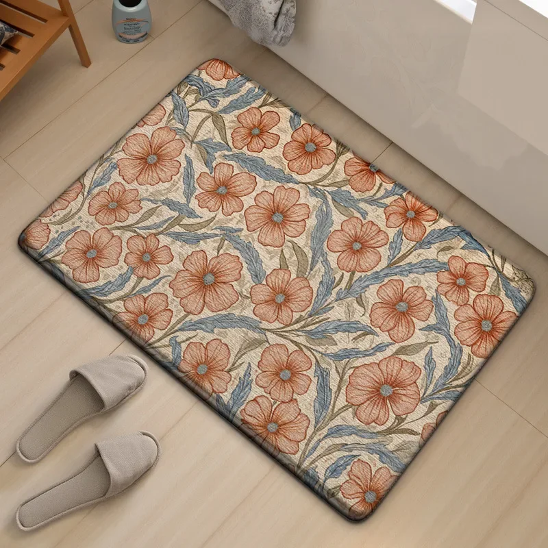 Floral Plant Pattern Non Slip Absorbent Door Mat Vintage Elegant Design Home Decor Rug for Bathroom Bedroom Quick Dry Durable