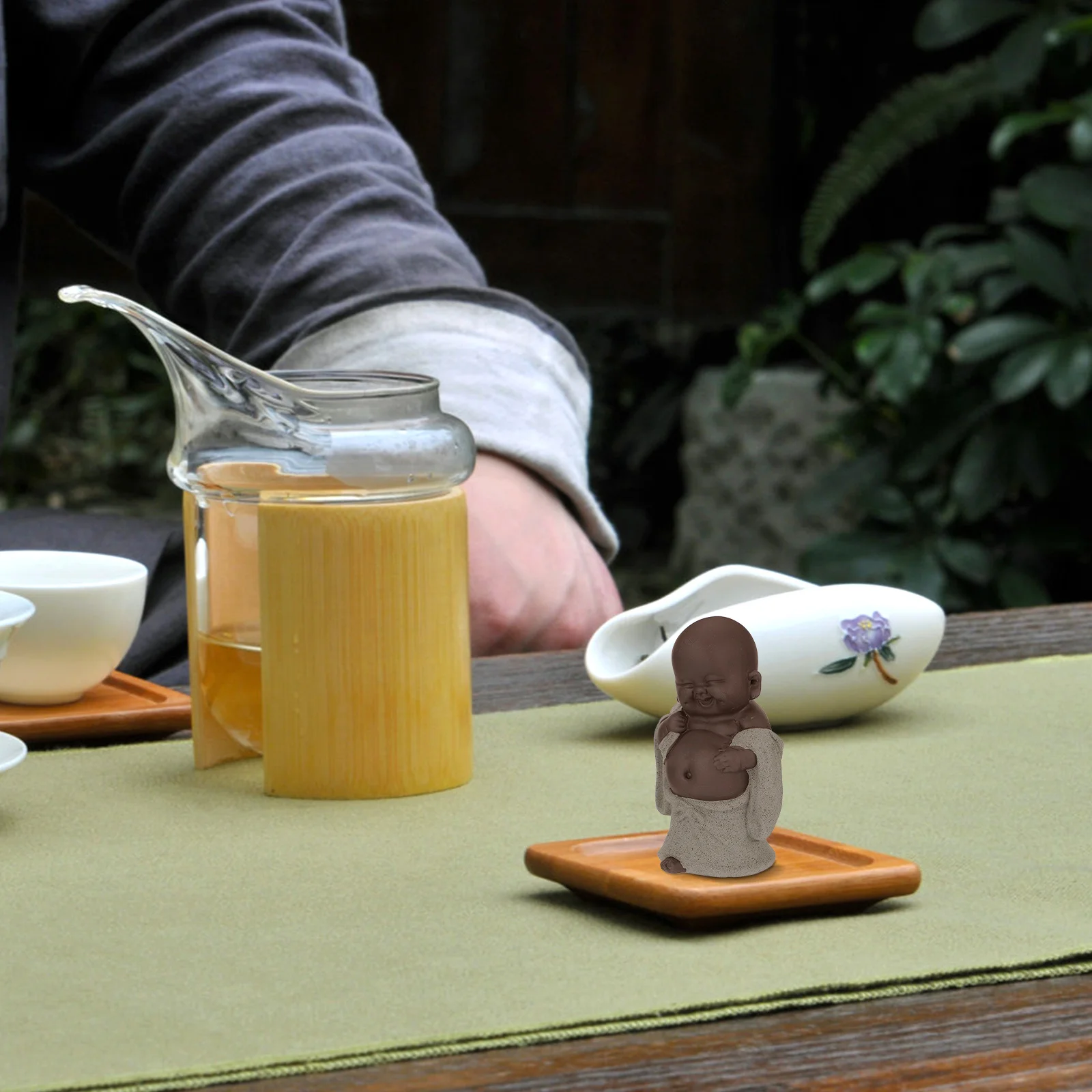 

1Pcs Laughing Pet Purple Clay Handmade Craft Religious Home Decor Desktop Ornament for Living Room Bedroom Office Tea