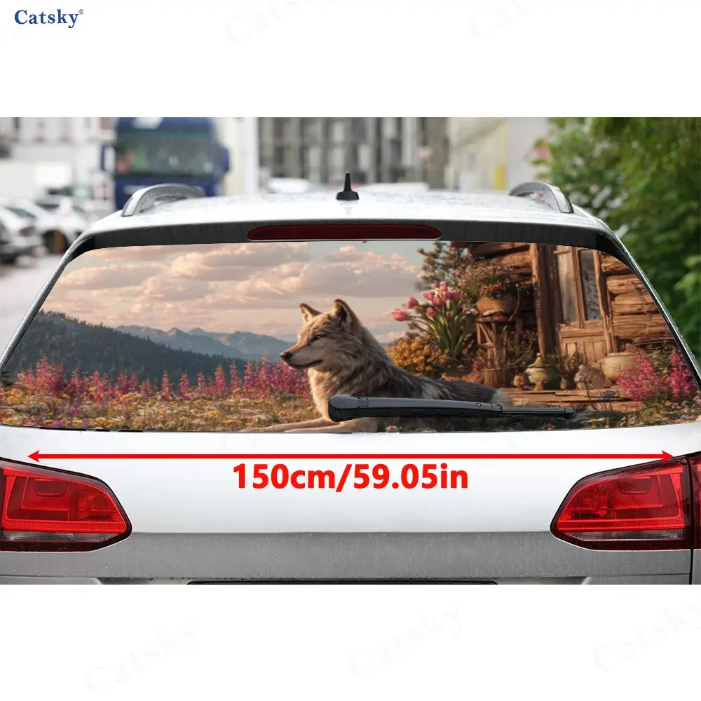 สติ๊กเกอร์ติดกระจกหลังรถ Wolf by Cabin, กันน้ำ ติดตั้งง่ายแบบมีกาวในตัว & ป้องกันรอยขีดข่วน, สติ๊กเกอร์ไวนิลตกแต่งรถยนต์, ตกแต่งรถยนต์, สไตล์เท่ๆ