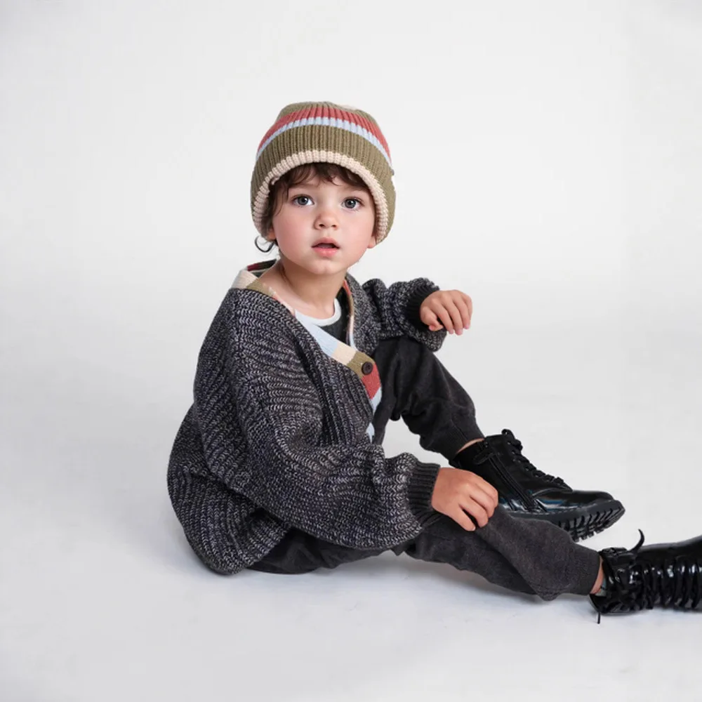 

Осень/зима 2022, новый детский свитер, кардиган, одежда для мальчиков и девочек, топы с v-образным вырезом, модные универсальные куртки для малышей