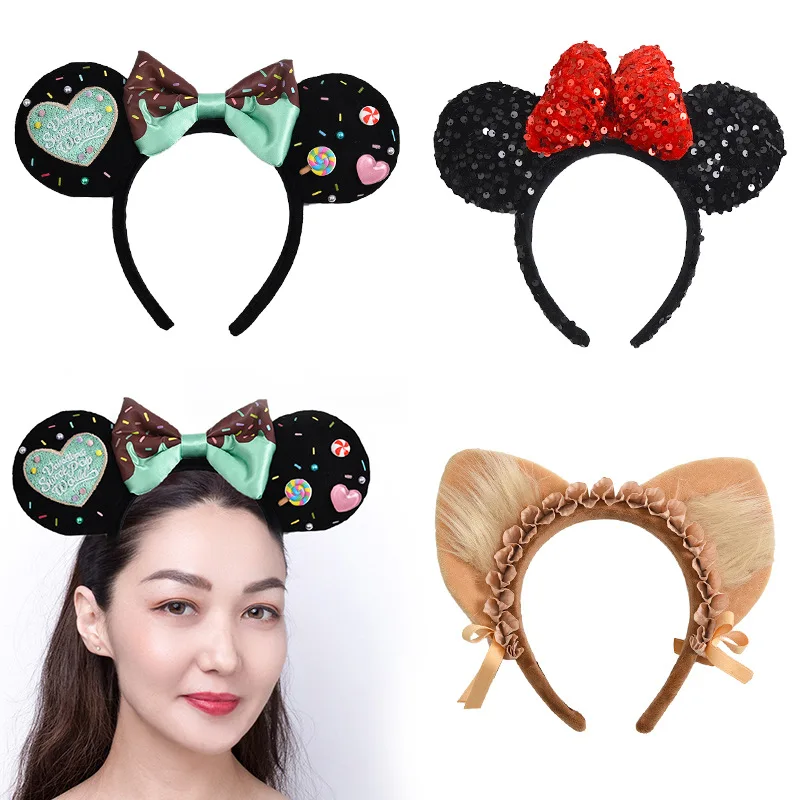 

Новая повязка на голову с круглыми ушками и вышивкой Диснея, повязка на голову с бантом, парк развлечений, принцесса, фотосъемка, головной убор с лисьими ушками