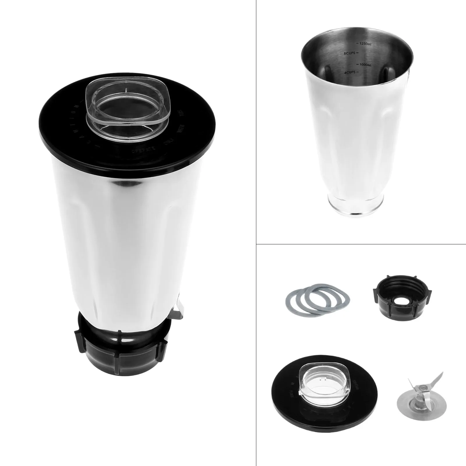 6pcs/kit 5 Cup Stainless Steel Blender Jar Set Lid/ice Crusher Blade/Base Bottom Screw Cap/Gasket Seal Fits for Oster Blender